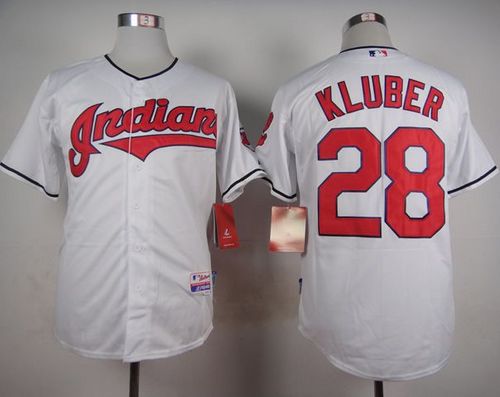Indians #28 Corey Kluber White Cool Base Stitched MLB Jersey - Click Image to Close